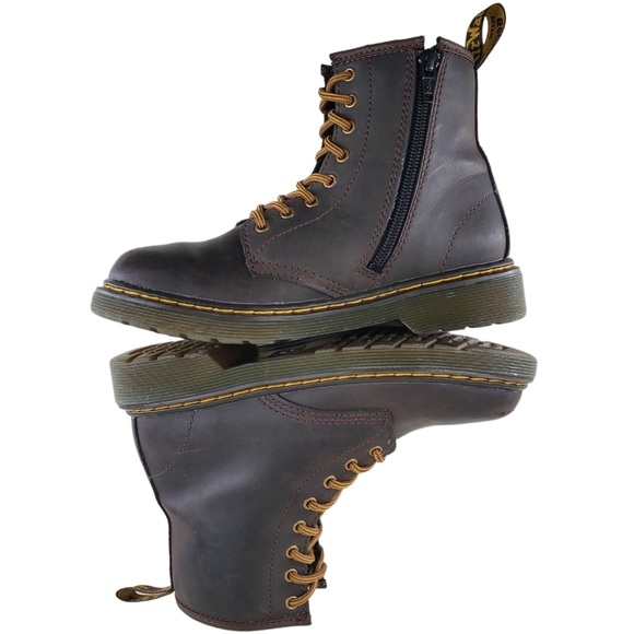 Dr Martens Combat Boots Shoes Girls Junior Sz 2 Brown Leather Softy Lace Up 1460 - Picture 12 of 15